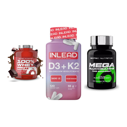 Regenerations-Set: Scitec 100% + INLEAD Vitamin + Scitec Mega – alle enthaltenen Artikel