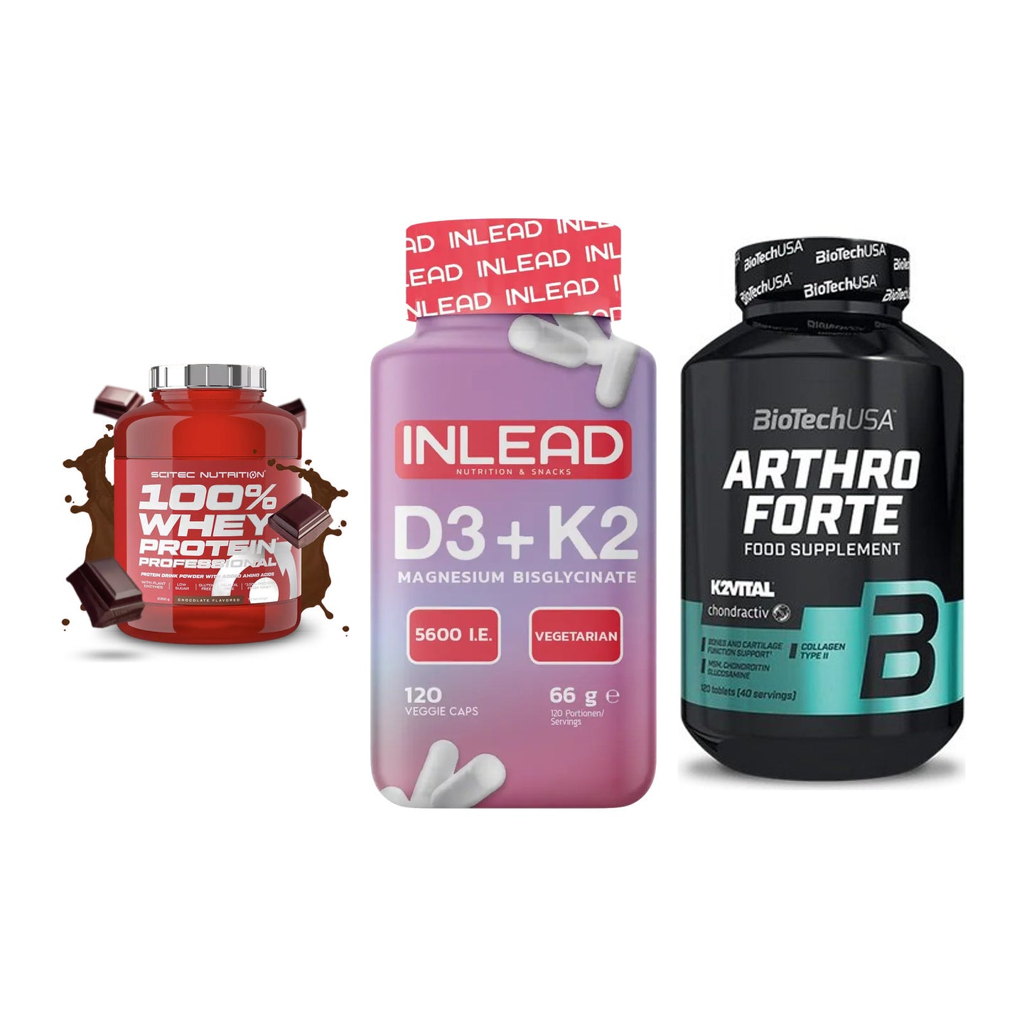 Regenerations-Set: Scitec 100% + INLEAD Vitamin + BioTech Arthro – alle enthaltenen Artikel