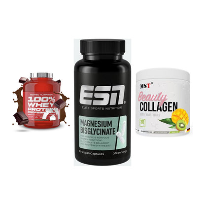 Regenerations-Set: Scitec 100% + ESN Magnesium + MST Beauty – alle enthaltenen Artikel