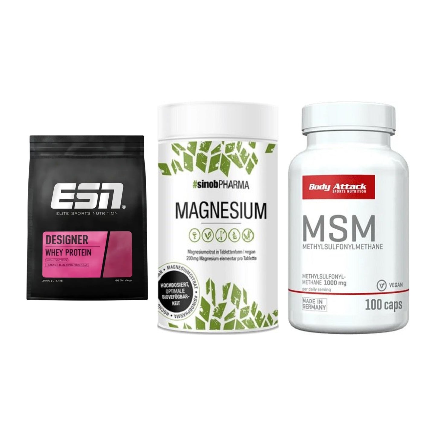 Regenerations-Set: ESN Designer + Sinob Magnesium + Body Attack MSM – alle enthaltenen Artikel