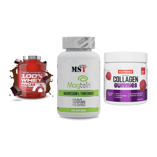 Regenerations-Set: Scitec 100% + MST Magnesium + Nutrend Collage – alle enthaltenen Artikel