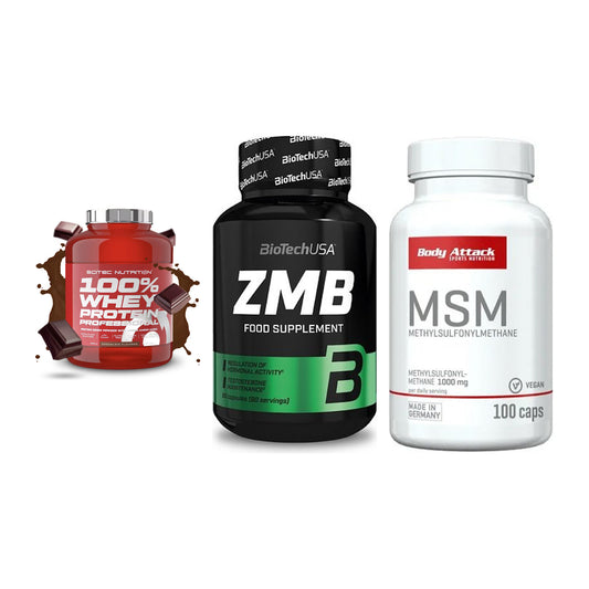 Regenerations-Set: Scitec 100% + BioTech ZMB + Body Attack MSM – alle enthaltenen Artikel