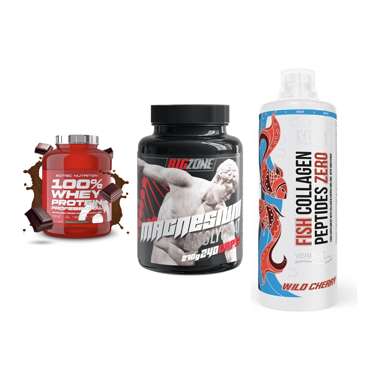 Regenerations-Set: Scitec 100% + Big Zone + MST Fish – alle enthaltenen Artikel