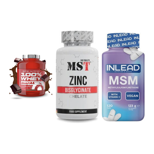 Regenerations-Set: Scitec 100% + MST Zinc + INLEAD MSM – alle enthaltenen Artikel