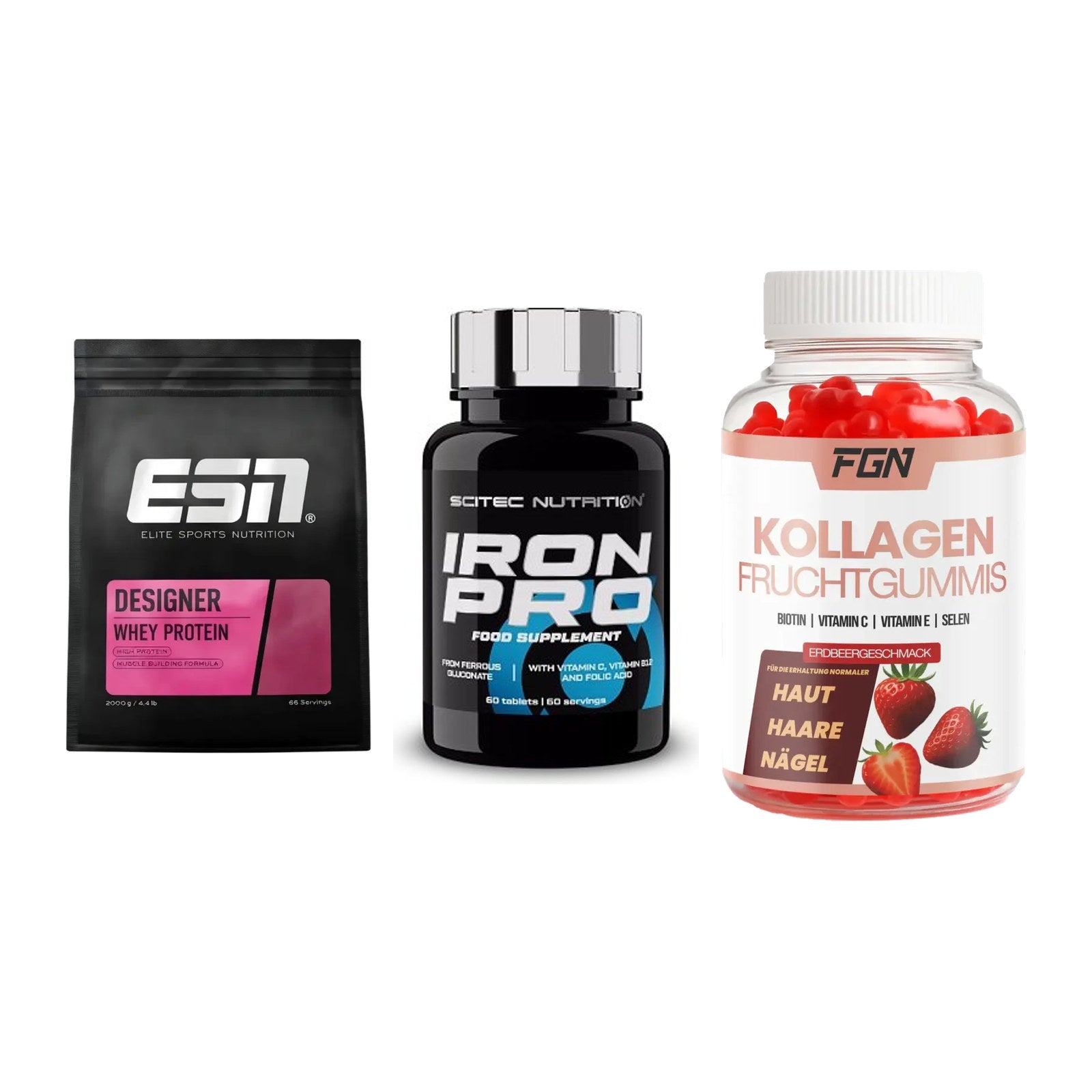 Regenerations-Set: ESN Designer + Scitec Iron Pro + FGN Kollagen 60 – alle enthaltenen Artikel