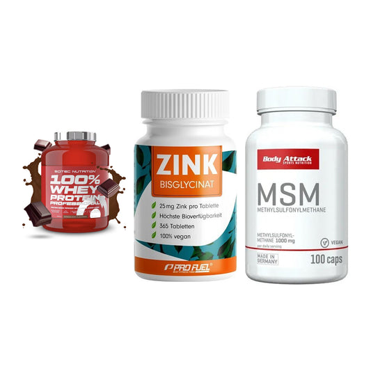 Regenerations-Set: Scitec 100% + ProFuel Zink + Body Attack MSM – alle enthaltenen Artikel