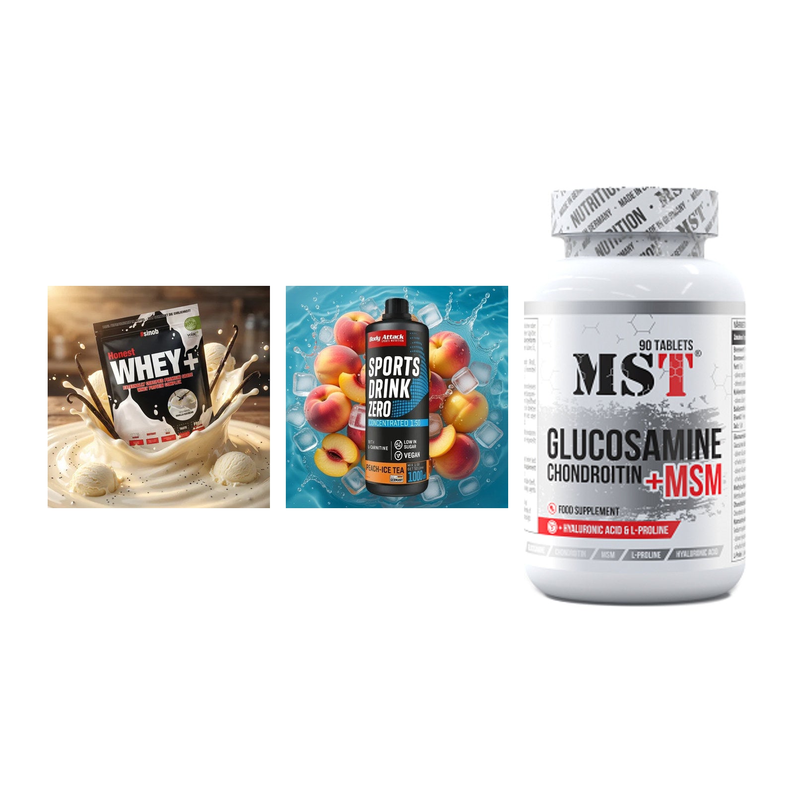 Regenerations-Set: Sinob Honest + Body Attack + MST Glucosamine – alle enthaltenen Artikel