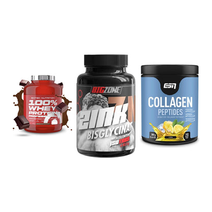 Regenerations-Set: Scitec 100% + Big Zone Zink + ESN Collagen – alle enthaltenen Artikel