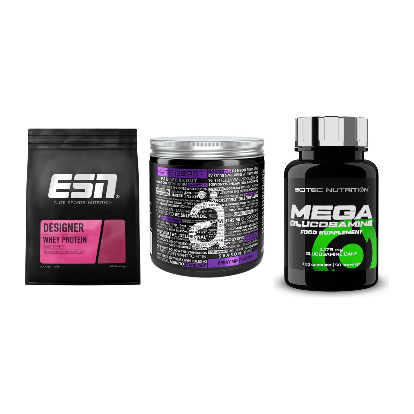 Regenerations-Set: ESN Designer + Nanosupps Hype + Scitec Mega – alle enthaltenen Artikel