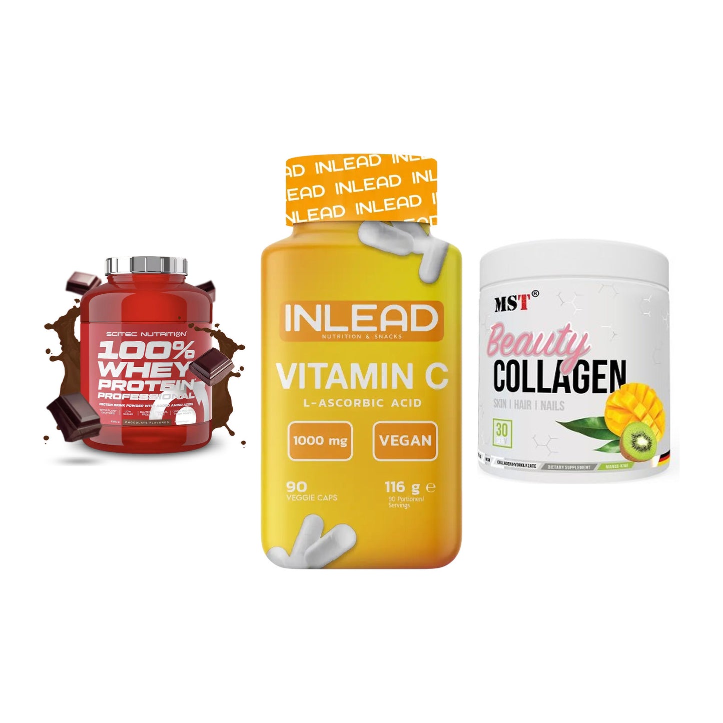 Regenerations-Set: Scitec 100% + INLEAD Vitamin + MST Beauty – alle enthaltenen Artikel