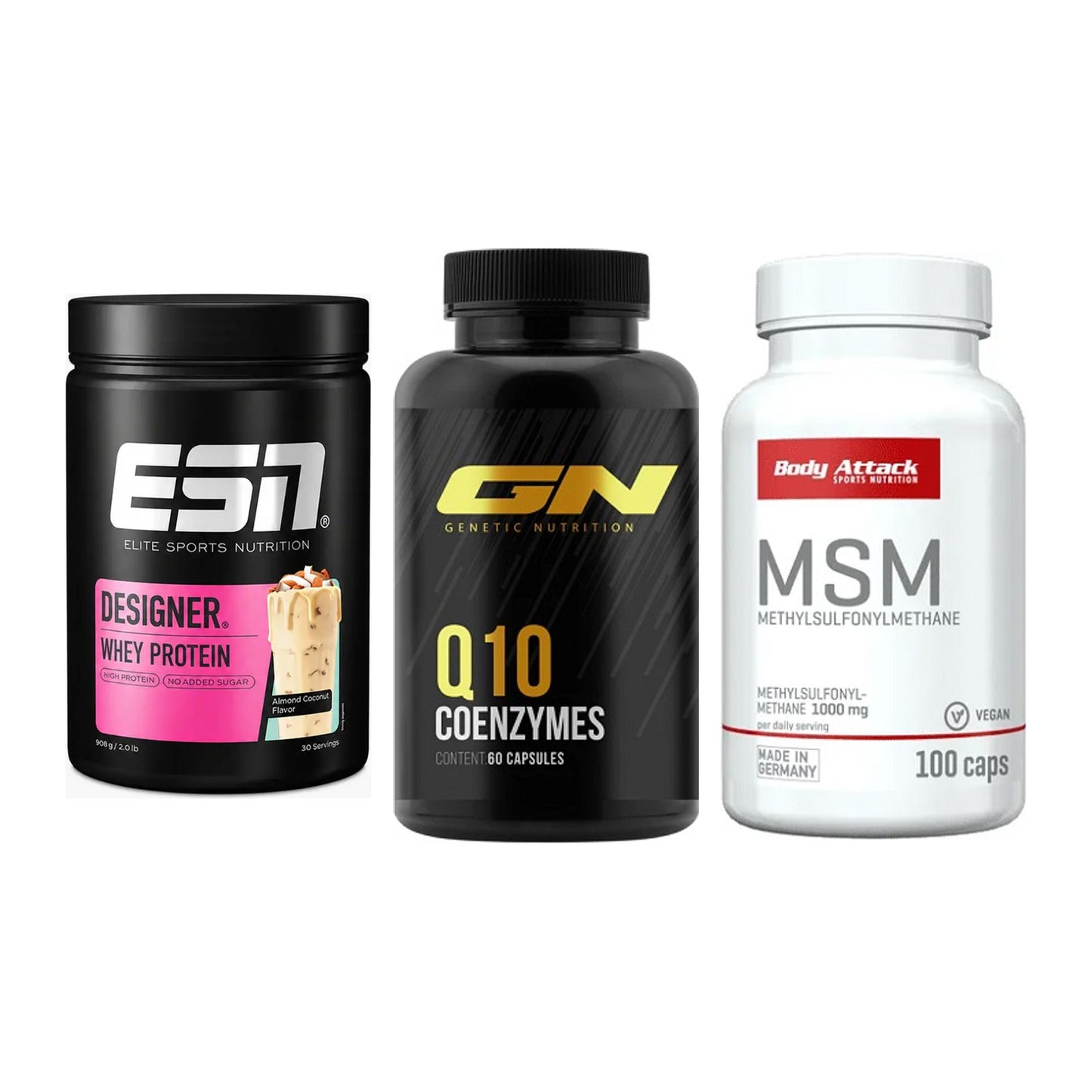 Regenerations-Set: ESN Designer + GN Q10 Health + Body Attack MSM – alle enthaltenen Artikel