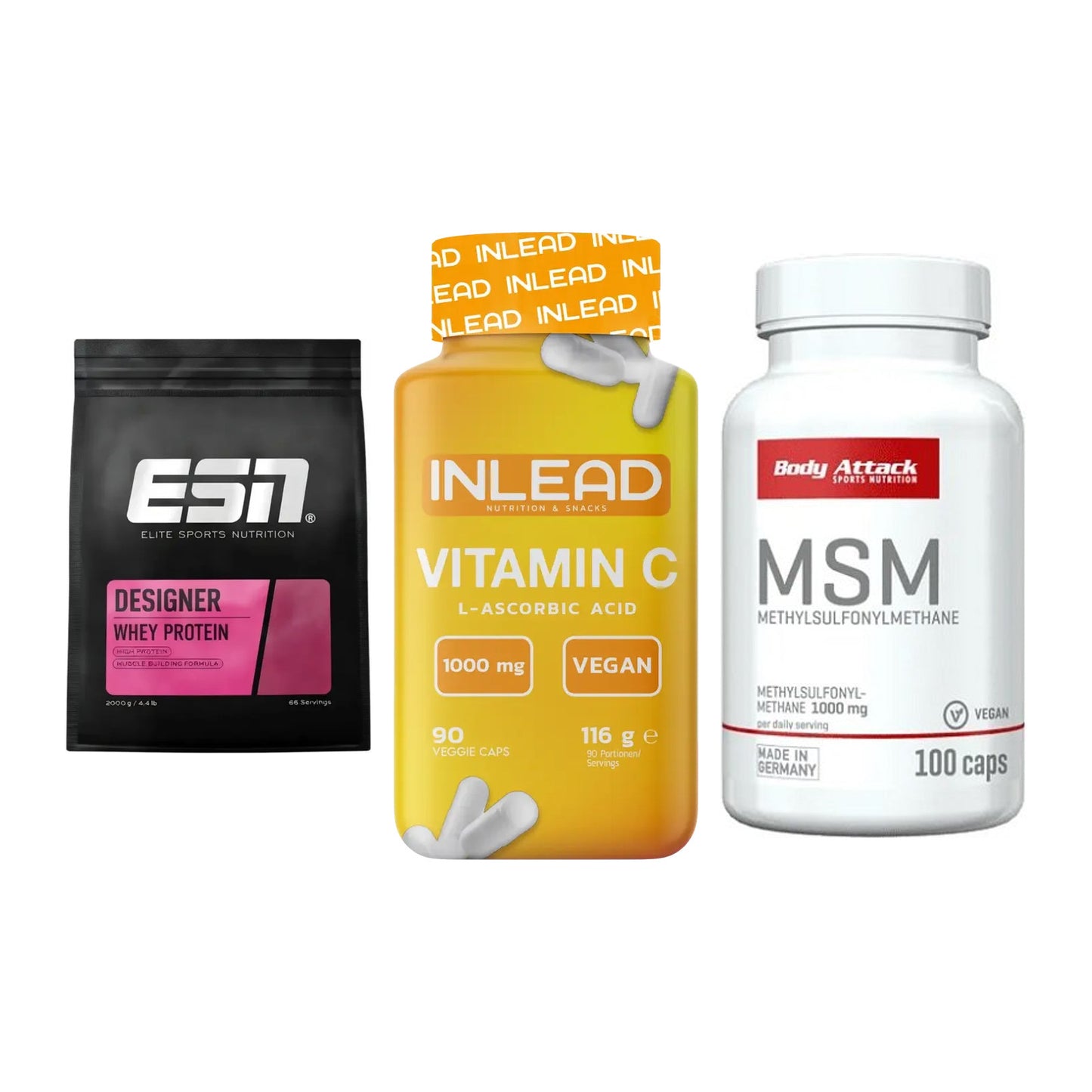 Regenerations-Set: ESN Designer + INLEAD Vitamin + Body Attack MSM – alle enthaltenen Artikel