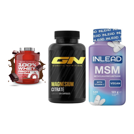 Regenerations-Set: Scitec 100% + GN Magnesium + INLEAD MSM – alle enthaltenen Artikel