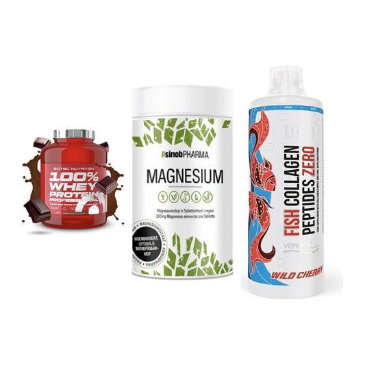 Regenerations-Set: Scitec 100% + Sinob Magnesium + MST Fish – alle enthaltenen Artikel