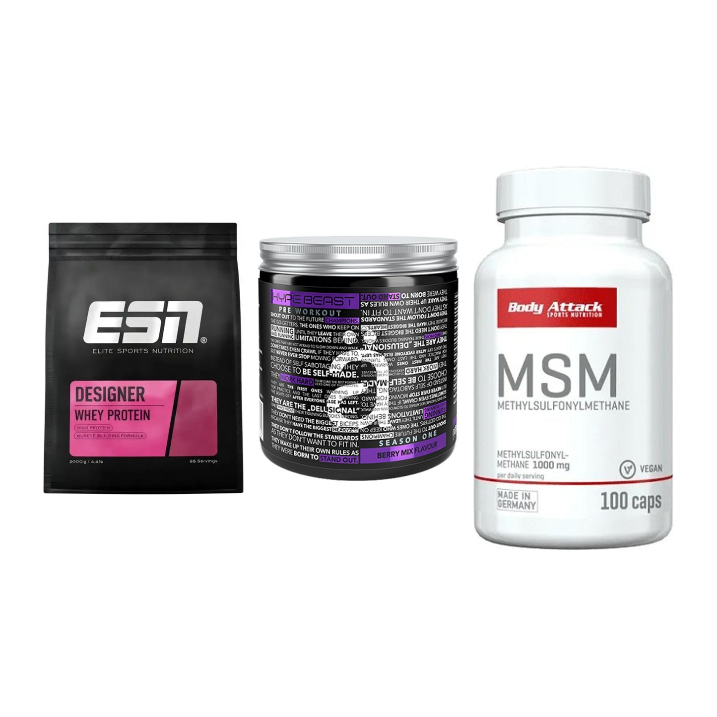 Regenerations-Set: ESN Designer + Nanosupps Hype + Body Attack MSM – alle enthaltenen Artikel