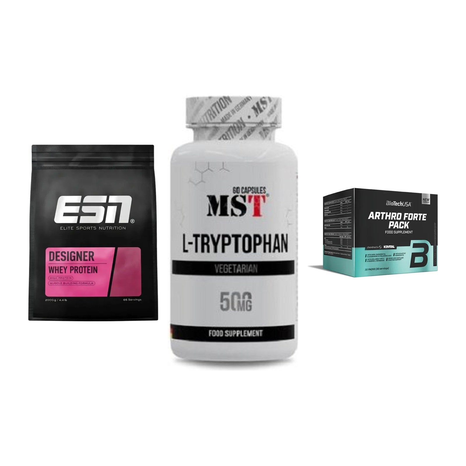 Regenerations-Set: ESN Designer + MST Tryptophan + BioTech Arthro – alle enthaltenen Artikel