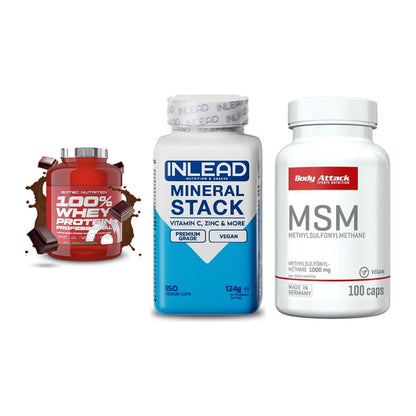 Regenerations-Set: Scitec 100% + INLEAD Mineral + Body Attack MSM – alle enthaltenen Artikel