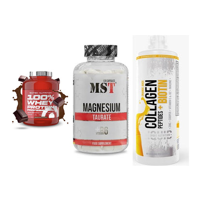 Regenerations-Set: Scitec 100% + MST Magnesium + MST Collagen – alle enthaltenen Artikel