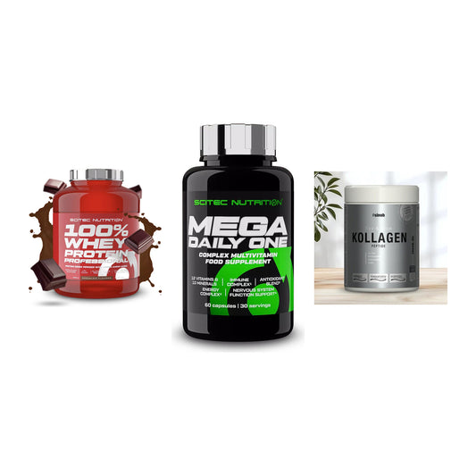 Regenerations-Set: Scitec 100% + Scitec Mega + Sinob Kollagen – alle enthaltenen Artikel