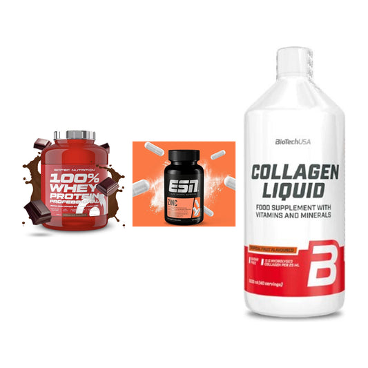 Regenerations-Set: Scitec 100% + ESN Zinc + BioTech Collage – alle enthaltenen Artikel
