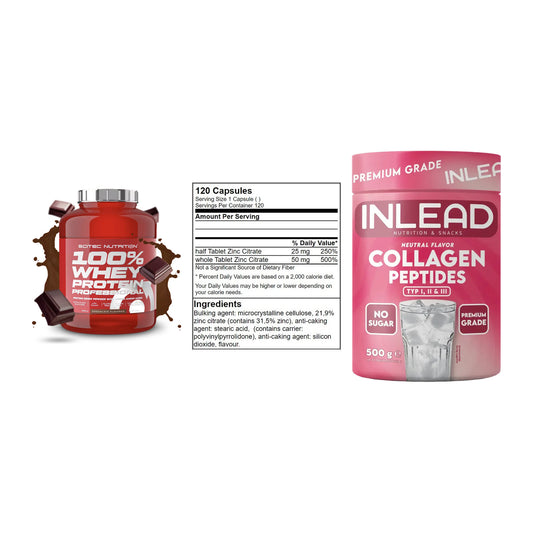 Regenerations-Set: Scitec 100% + GN Zinc Citrate + INLEAD Collagen – alle enthaltenen Artikel