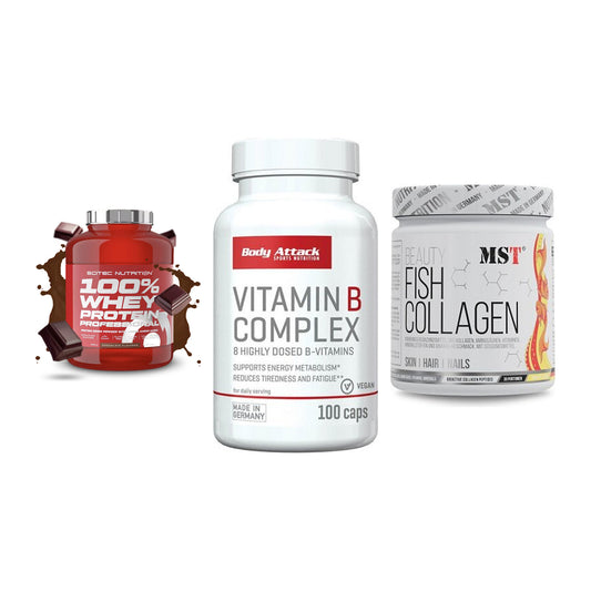 Regenerations-Set: Scitec 100% + Body Attack + MST Beauty Fish – alle enthaltenen Artikel
