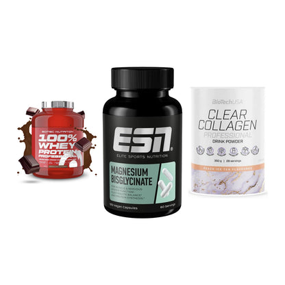 Regenerations-Set: Scitec 100% + ESN Magnesium + BioTech Clear – alle enthaltenen Artikel