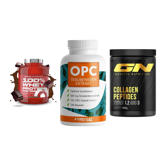 Regenerations-Set: Scitec 100% + ProFuel OPC + GN Peptan – alle enthaltenen Artikel