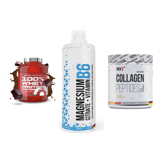 Regenerations-Set: Scitec 100% + MST Magnesium + MST Collagen – alle enthaltenen Artikel
