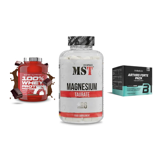 Regenerations-Set: Scitec 100% + MST Magnesium + BioTech Arthro – alle enthaltenen Artikel