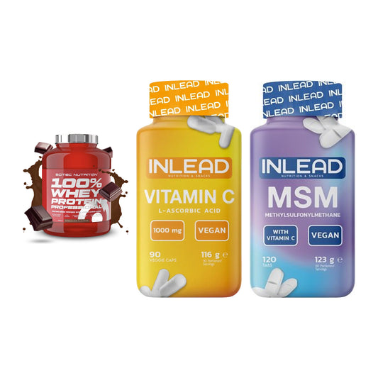 Regenerations-Set: Scitec 100% + INLEAD Vitamin + INLEAD MSM – alle enthaltenen Artikel