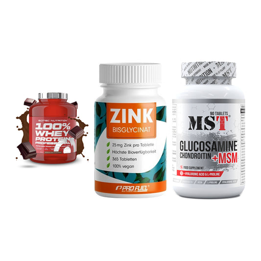 Regenerations-Set: Scitec 100% + ProFuel Zink + MST Glucosamine – alle enthaltenen Artikel