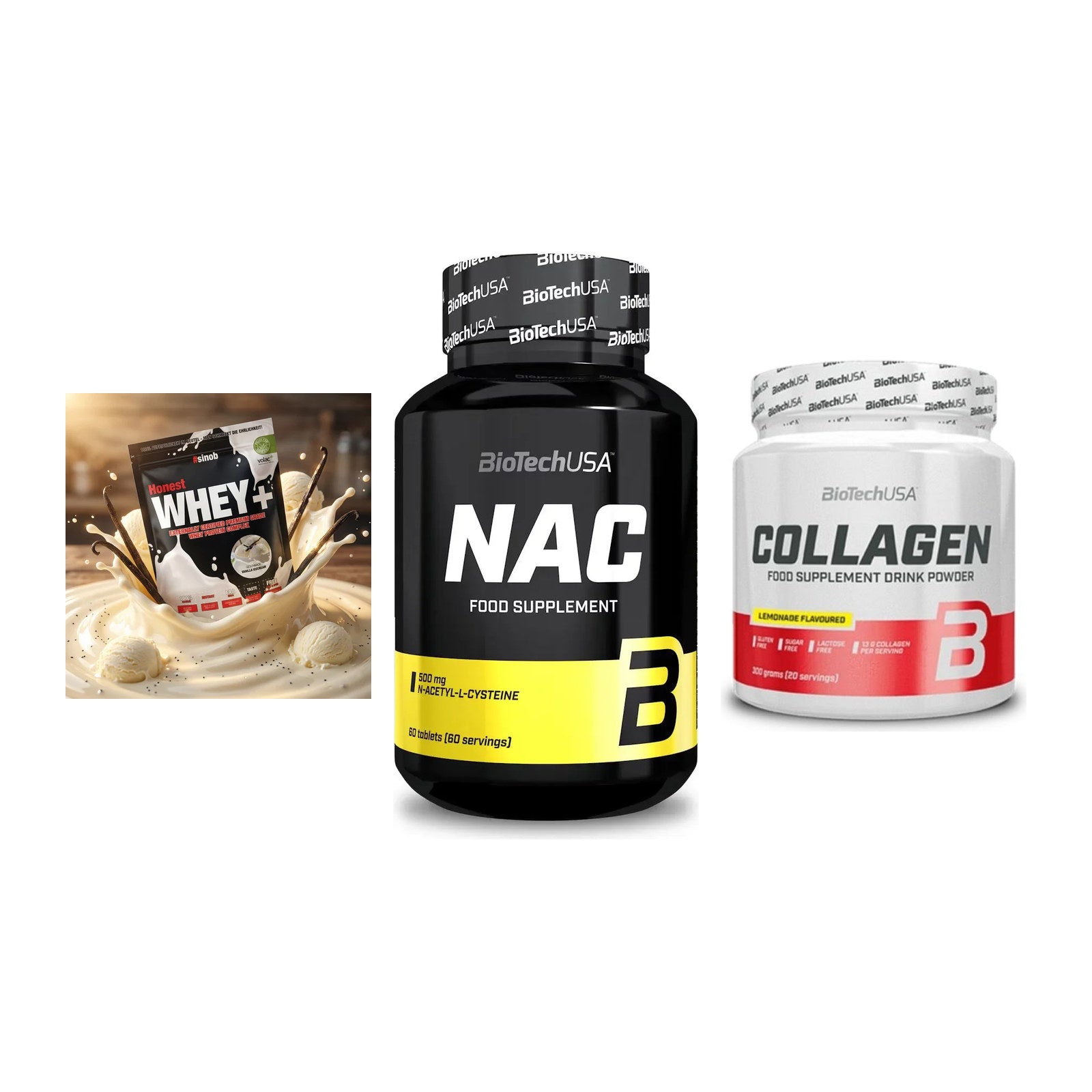 Regenerations-Set: Sinob Honest Whey+ + BioTech NAC + BioTech Collagen – alle enthaltenen Artikel