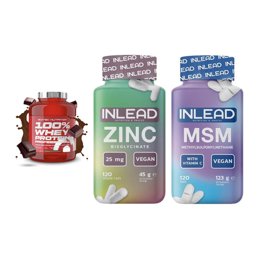Regenerations-Set: Scitec 100% + INLEAD Zink + INLEAD MSM – alle enthaltenen Artikel