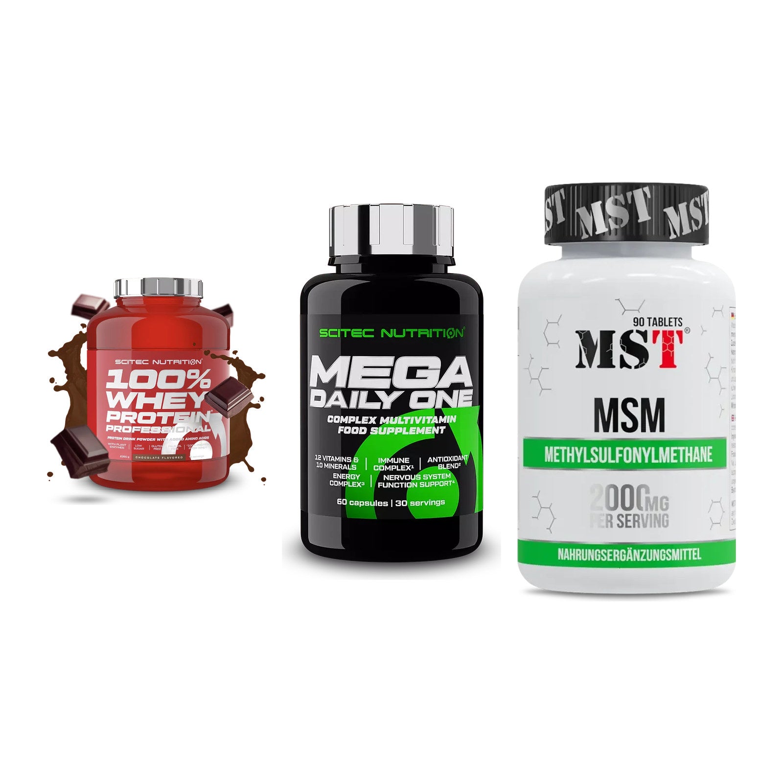 Regenerations-Set: Scitec 100% + Scitec Mega + MST MSM 2000 / – alle enthaltenen Artikel