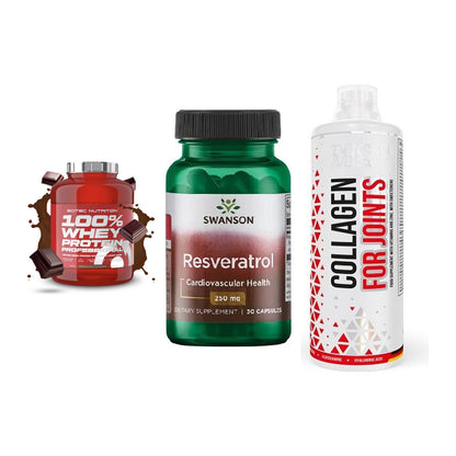 Regenerations-Set: Scitec 100% + Swanson Resvera + MST Collagen – alle enthaltenen Artikel
