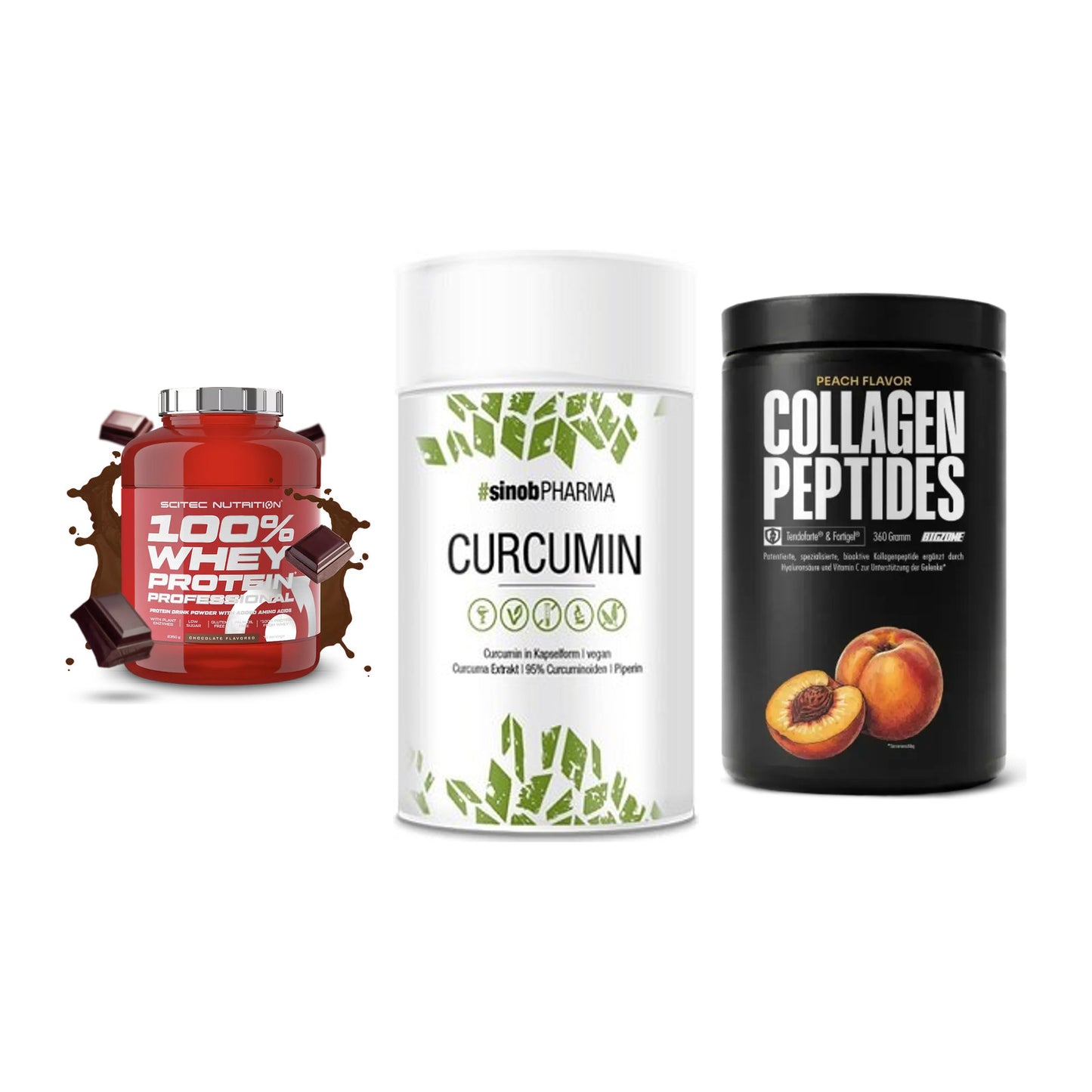 Regenerations-Set: Scitec 100% + Sinob Curcumin + Big Zone – alle enthaltenen Artikel