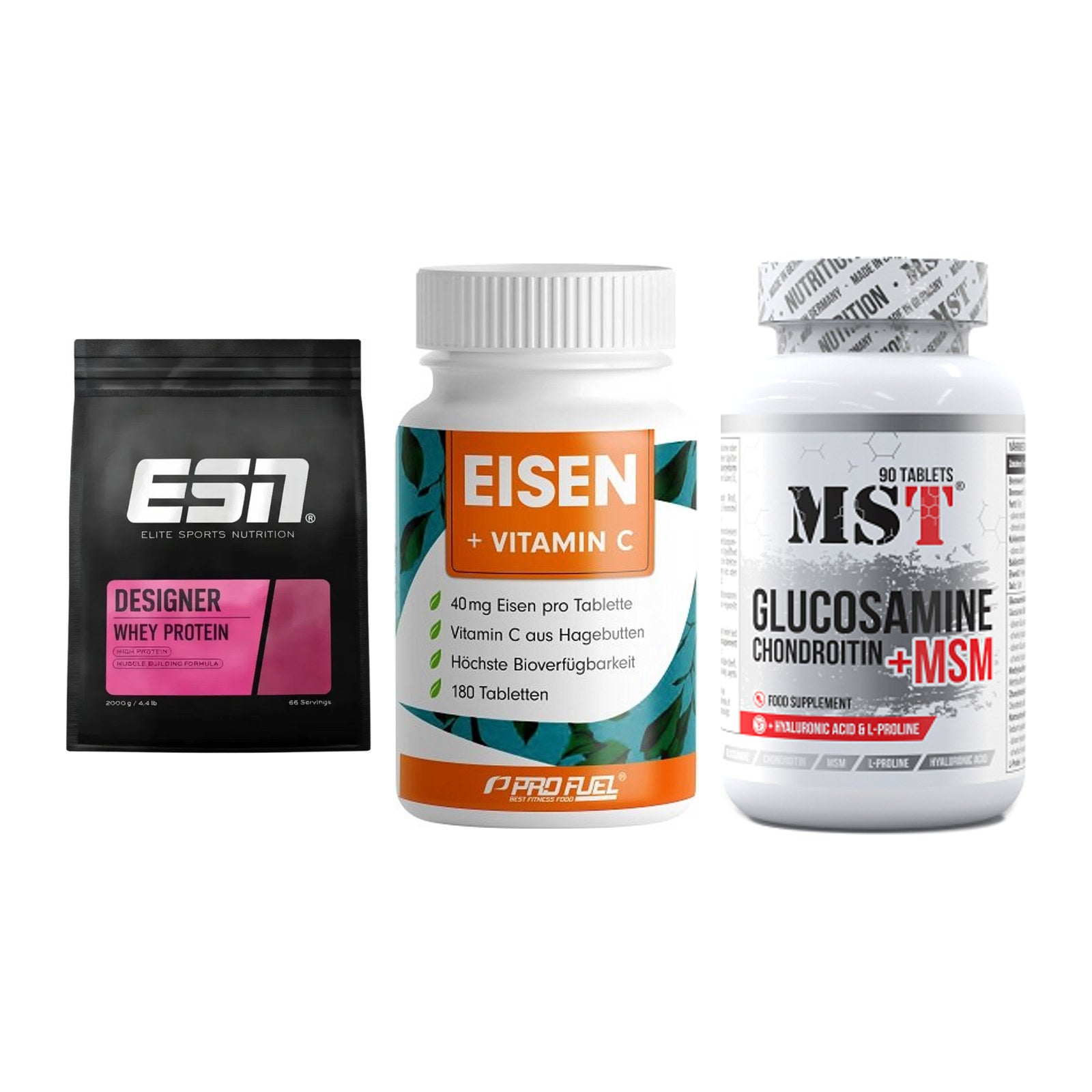 Regenerations-Set: ESN Designer + ProFuel EISEN + MST Glucosamine – alle enthaltenen Artikel