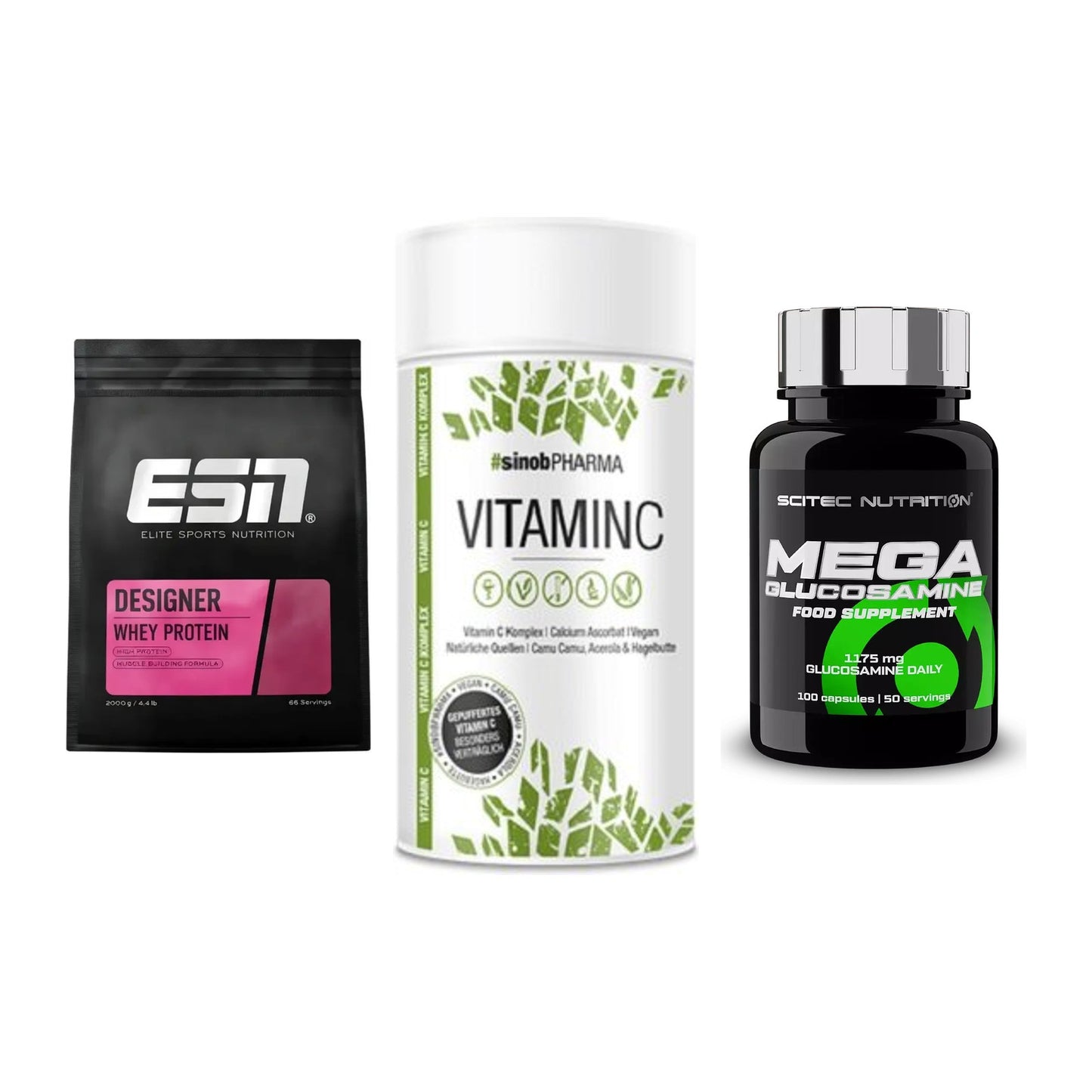 Regenerations-Set: ESN Designer + Sinob Vitamin C + Scitec Mega – alle enthaltenen Artikel