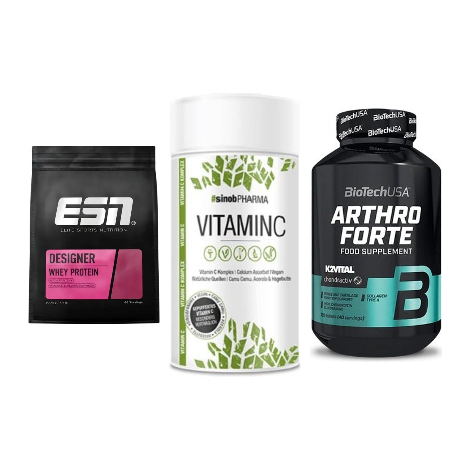 Regenerations-Set: ESN Designer + Sinob Vitamin C + BioTech Arthro – alle enthaltenen Artikel