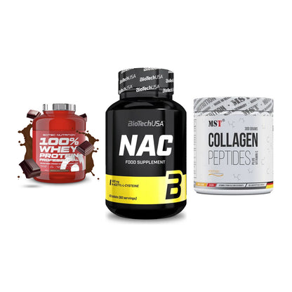 Regenerations-Set: Scitec 100% + BioTech NAC + MST Collagen – alle enthaltenen Artikel