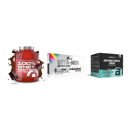 Regenerations-Set: Scitec 100% + Olimp Vita-Min + BioTech Arthro – alle enthaltenen Artikel