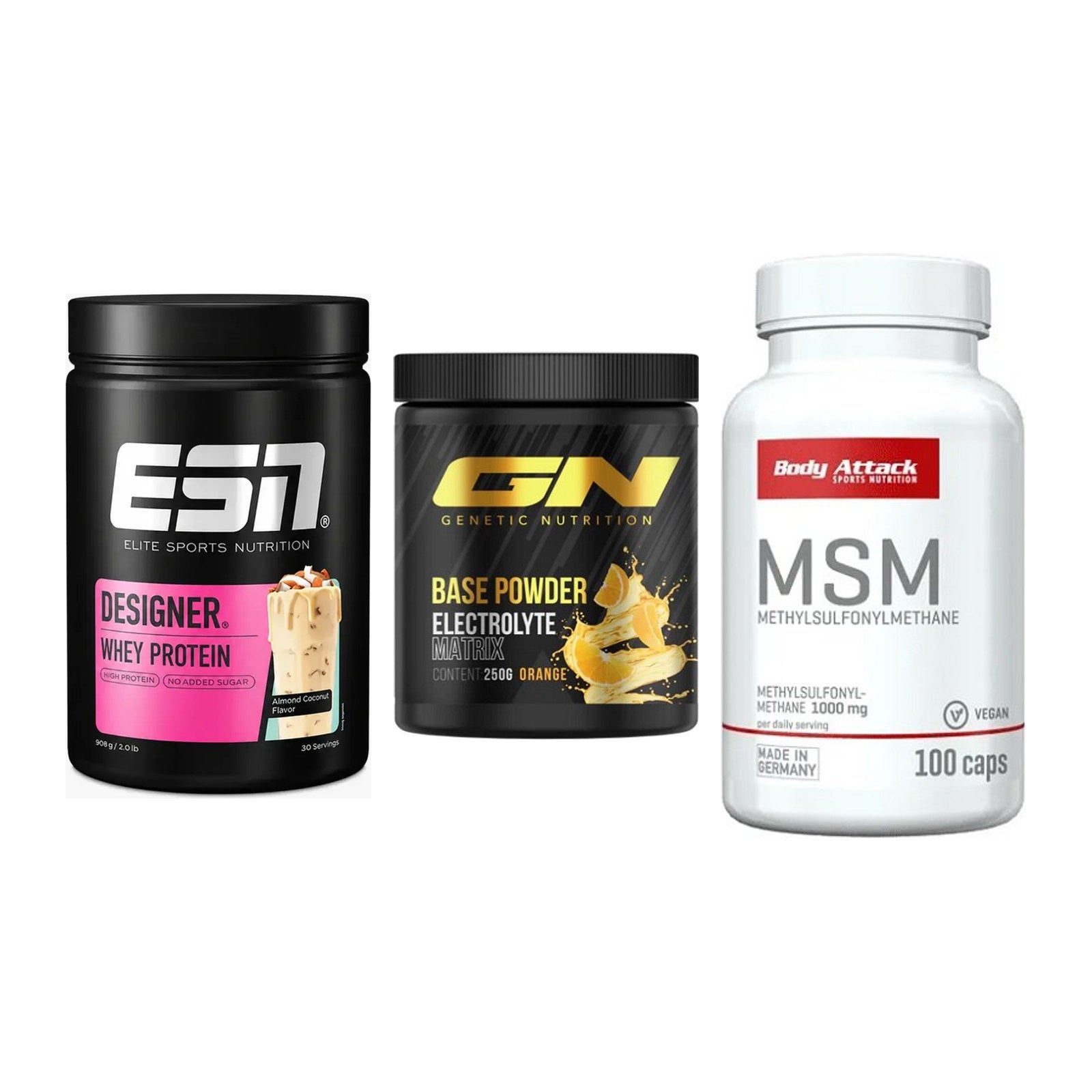 Regenerations-Set: ESN Designer + GN Base Powder + Body Attack MSM – alle enthaltenen Artikel