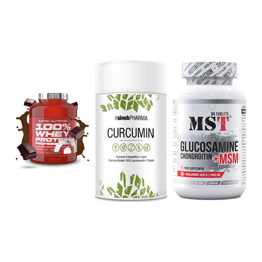 Regenerations-Set: Scitec 100% + Sinob Curcumin + MST Glucosamine – alle enthaltenen Artikel