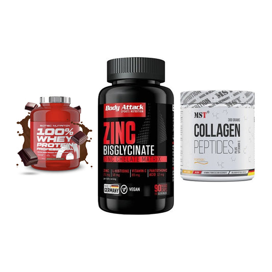 Regenerations-Set: Scitec 100% + Body Attack + MST Collagen – alle enthaltenen Artikel
