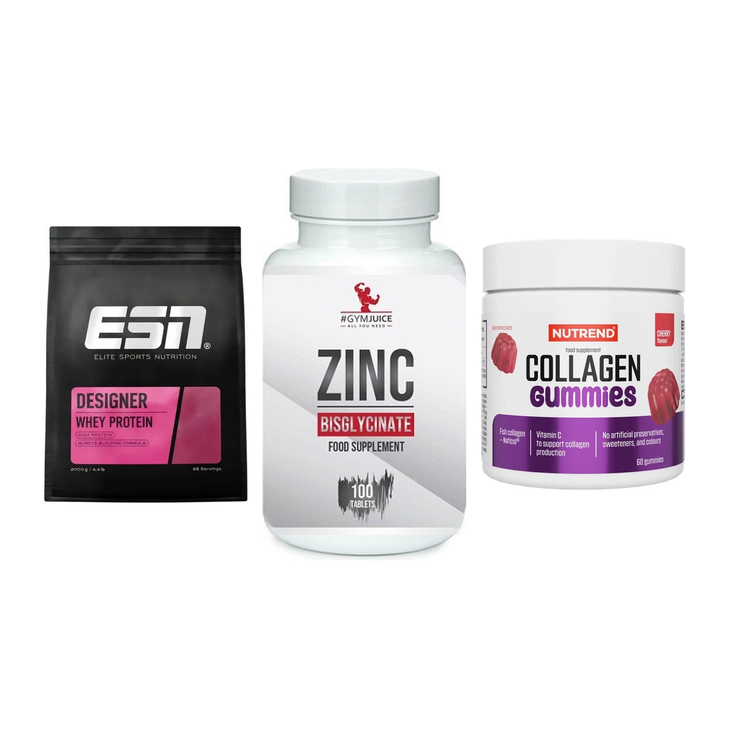 Regenerations-Set: ESN Designer + #GYMJUICE ZINC + Nutrend Collage – alle enthaltenen Artikel