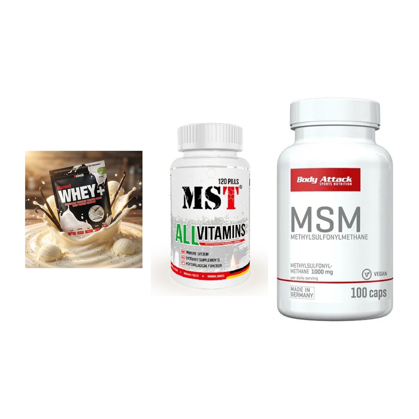 Regenerations-Set: Sinob Honest + MST All Vitamin + Body Attack MSM – alle enthaltenen Artikel