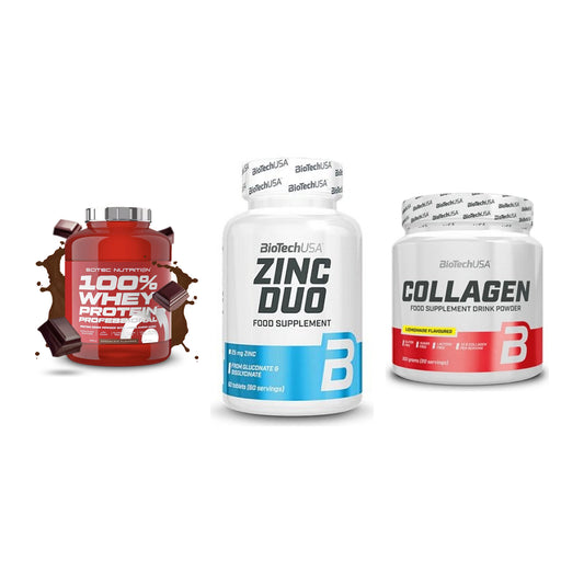 Regenerations-Set: Scitec 100% + BioTech Zinc + BioTech Collage – alle enthaltenen Artikel