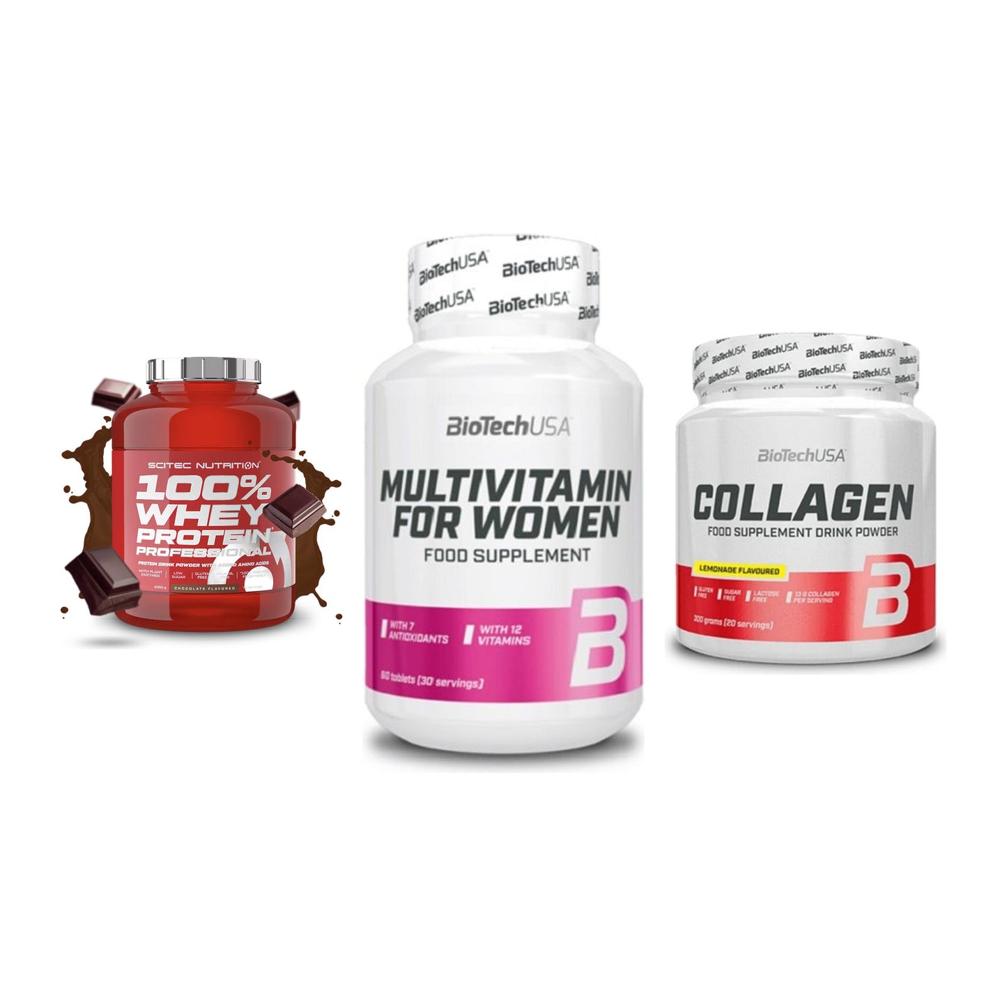 Regenerations-Set: Scitec 100% + BioTech Multivi + BioTech Collage – alle enthaltenen Artikel