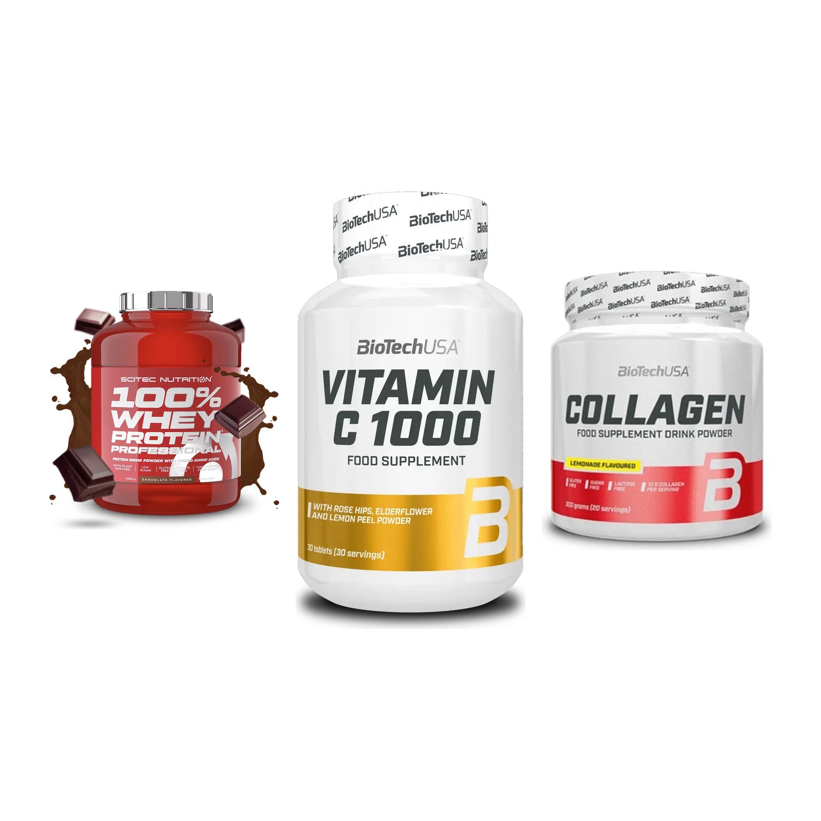 Regenerations-Set: Scitec 100% + BioTech Vitamin + BioTech Collage – alle enthaltenen Artikel